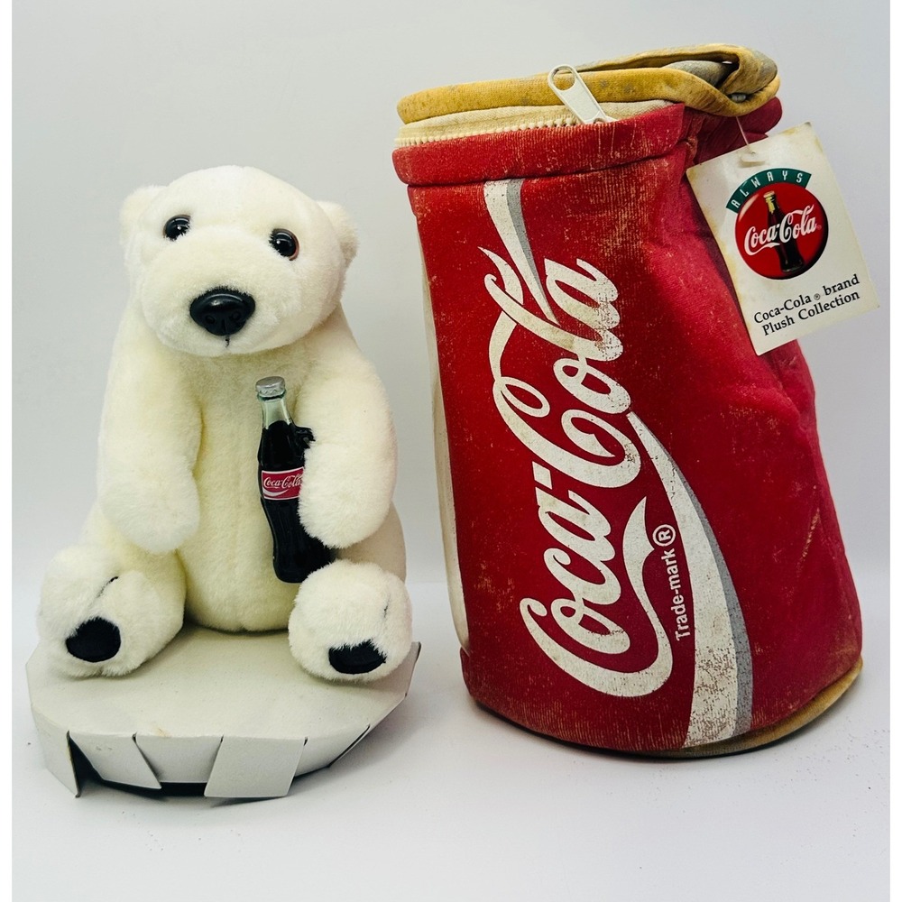 Vintage 1993 Coca-Cola Polar Bear Plush with Soda Can Carrying Case 7"